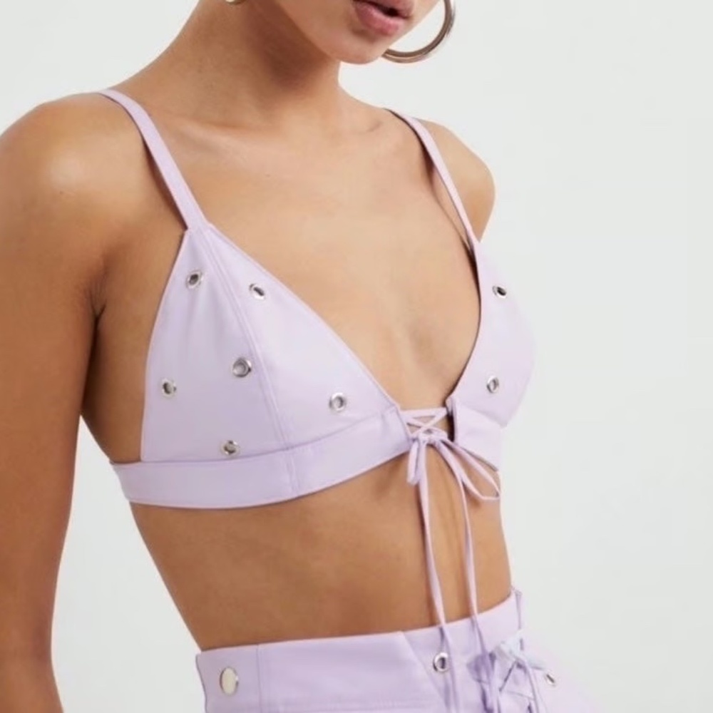 NEW For Love and Lemons Roxie Bra Lilac Leather Grommet